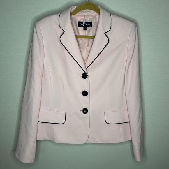 Evan Picone Pink Blazer Suit Jacket Black Trim Women's 12 Career Classic Retro - Picture 1 of 8